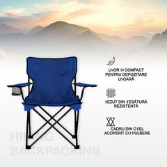 Set 2 Scaune pliabile AT PERFORMANCE® – Camping & Plajă, 120 kg, Suport băutură + Genți transport, Portabile, ușoare, pentru drumeții, picnic, pescuit – Albastru