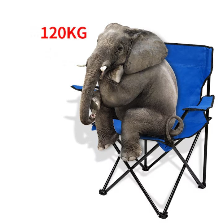 Scaun pliabil de plajă și camping AT PERFORMANCE® – Portabil, ușor, multifuncțional, 120 kg, cu geantă transport și suport pahar – Albastru