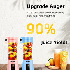 Blender Portabil Haley HY-2950, 480 ml, Baterie 2000 mAh, Reîncărcabil USB, Mini Smoothie Maker pentru Fructe și Legume