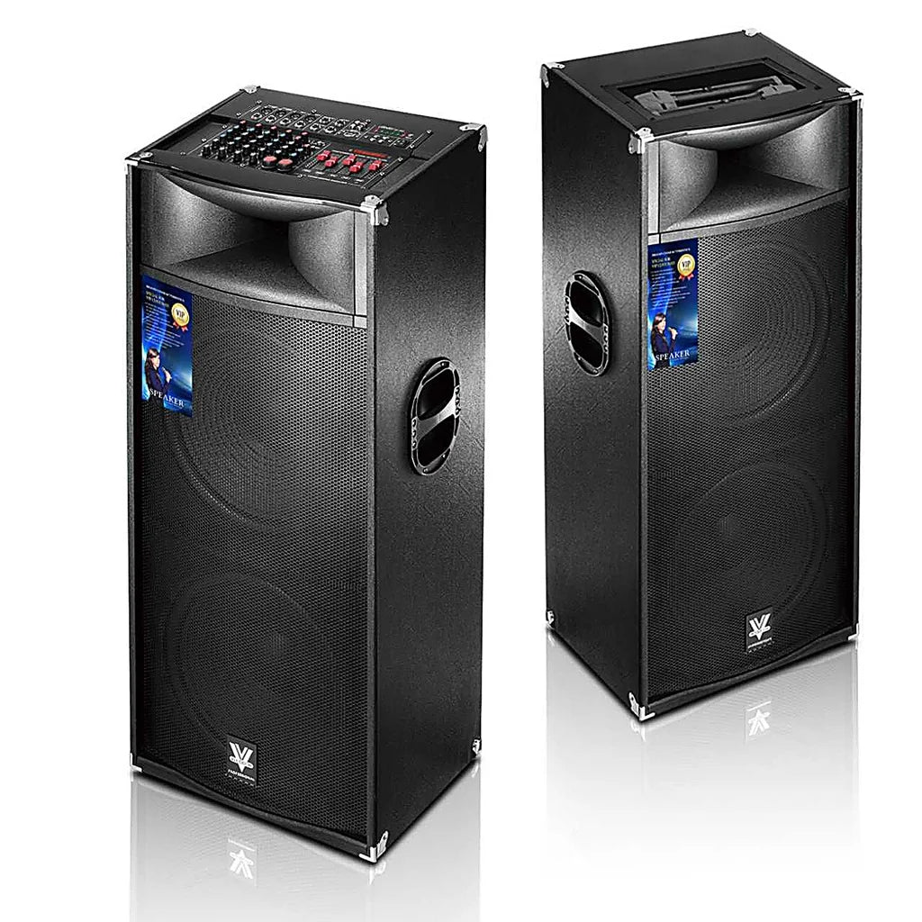 Sistem Audio Profesional VALLIODOR 2025 – 560W, 4 Difuzoare 15”, 2 Microfoane Wireless, Telecomandă