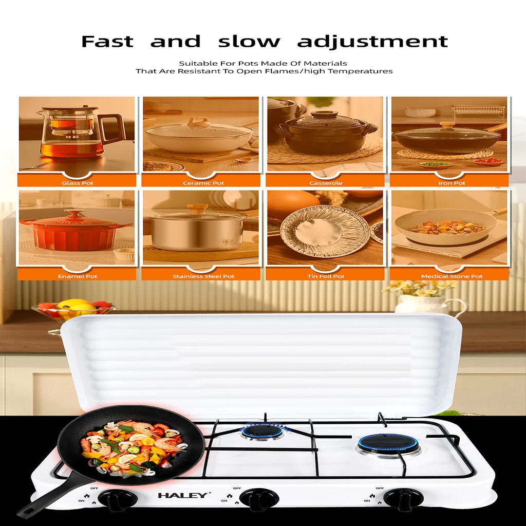 Aragaz pe Gaz HALEY HY-1520 cu 3 Arzătoare și Capac – Plită Gaz pentru Bucătărie