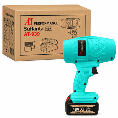 Suflantă Electrică Portabilă 48V AT Performance AT-939 Tiffany Blue  cu 2 Baterii Li-Ion 5.0Ah și Încărcător