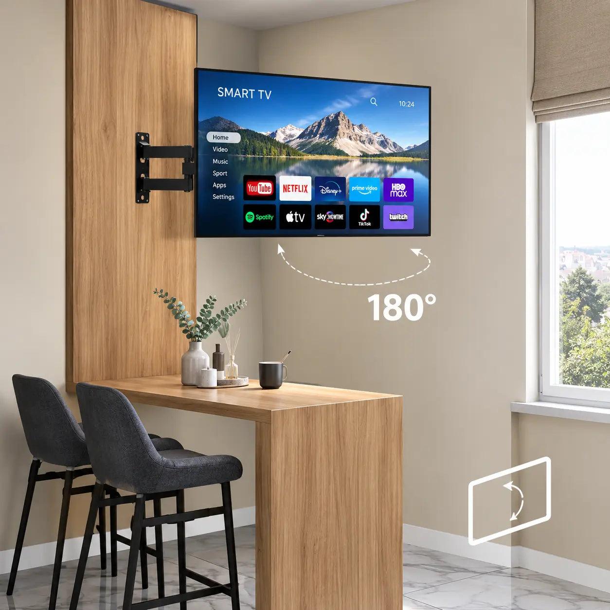 Suport tv AT PERFORMANCE, ajustabil cu brat cu diagonala reglabil 14-55'', pentru tv LCD, LED plate sau curbate, 117.