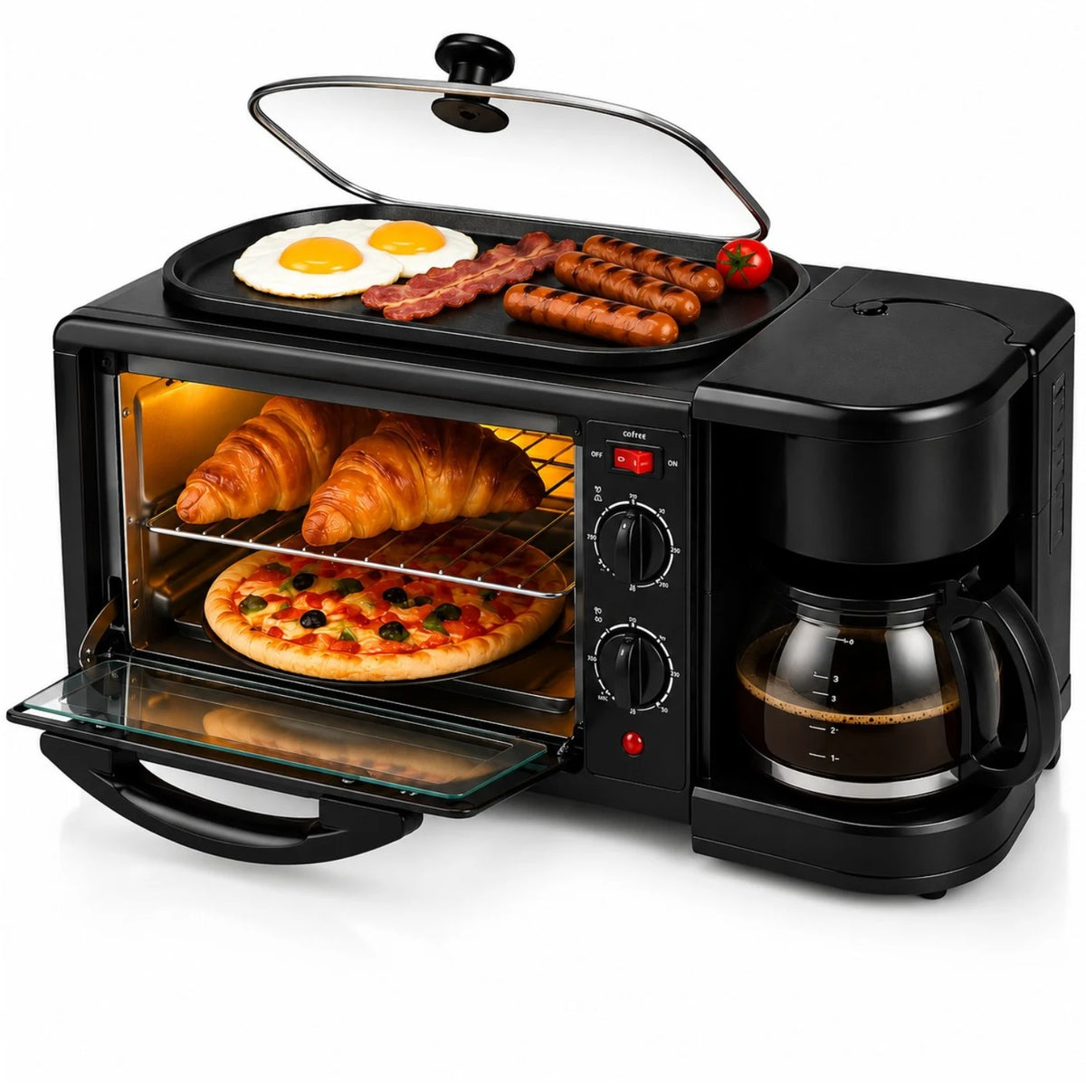 Cuptor Electric 3 în 1 cu Cafetieră Integrată, Grill și Timer – 2000W