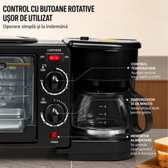Cuptor Electric 3 în 1 cu Cafetieră Integrată, Grill și Timer – 2000W