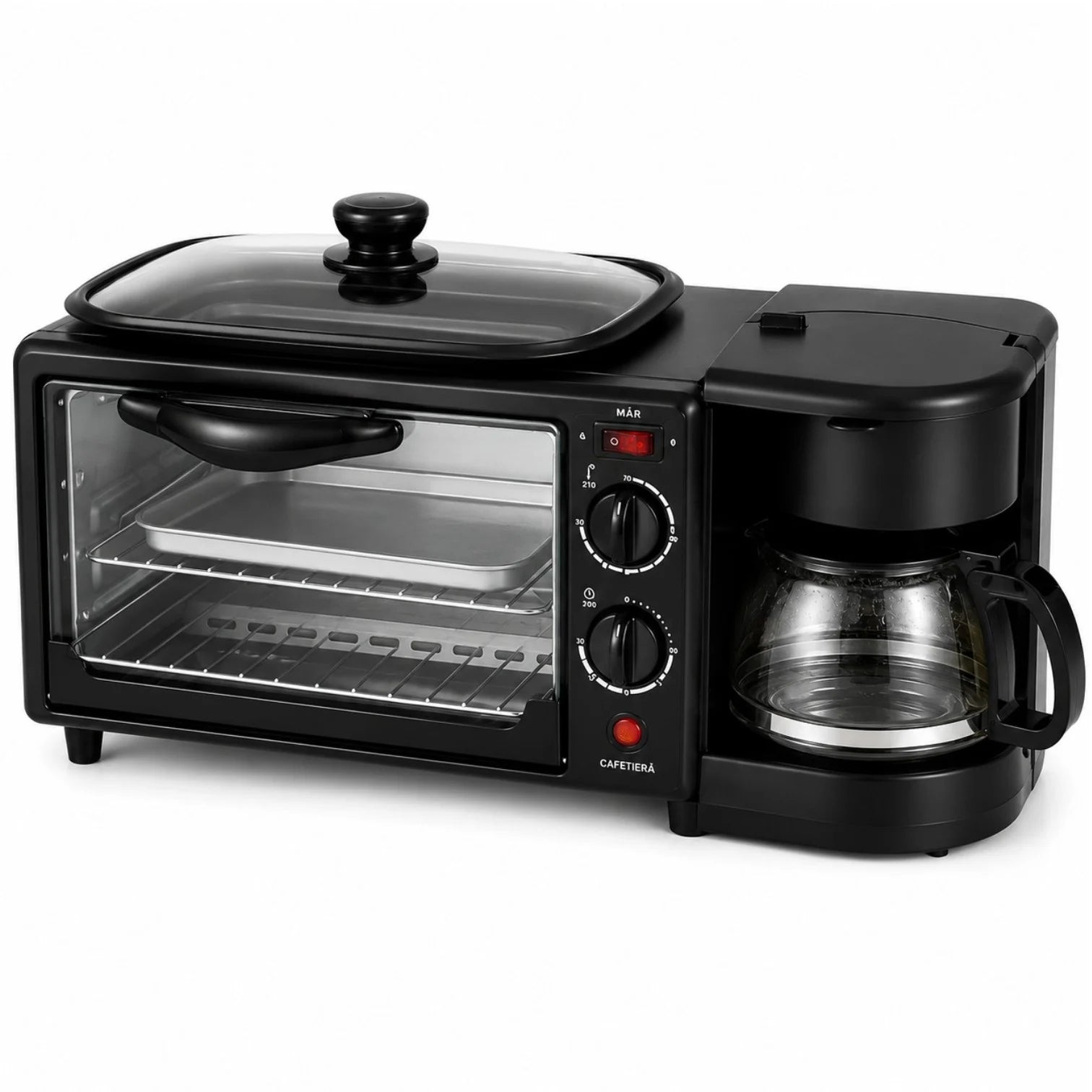 Cuptor Electric 3 în 1 cu Cafetieră Integrată, Grill și Timer – 2000W