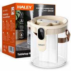 Umidificator de Aer HALEY HY-3103, 1.5L, Pulverizare Dublă, Display Digital Inteligent, Debit 25–80 ml/h, Acumulator 1800 mAh, Oprire Automată cu Timer, Lumină Ambientală Caldă