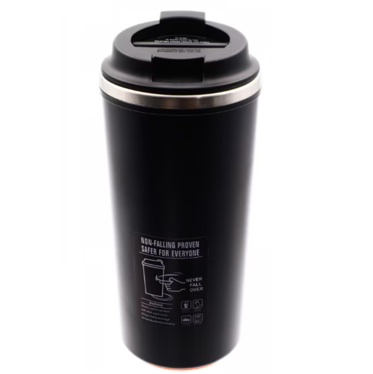 Termos forma pahar, antialunecare si antivarsare, antibalas, cu pereti dubli, 350 ml, Negru